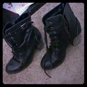Heeled Black Combat Boots